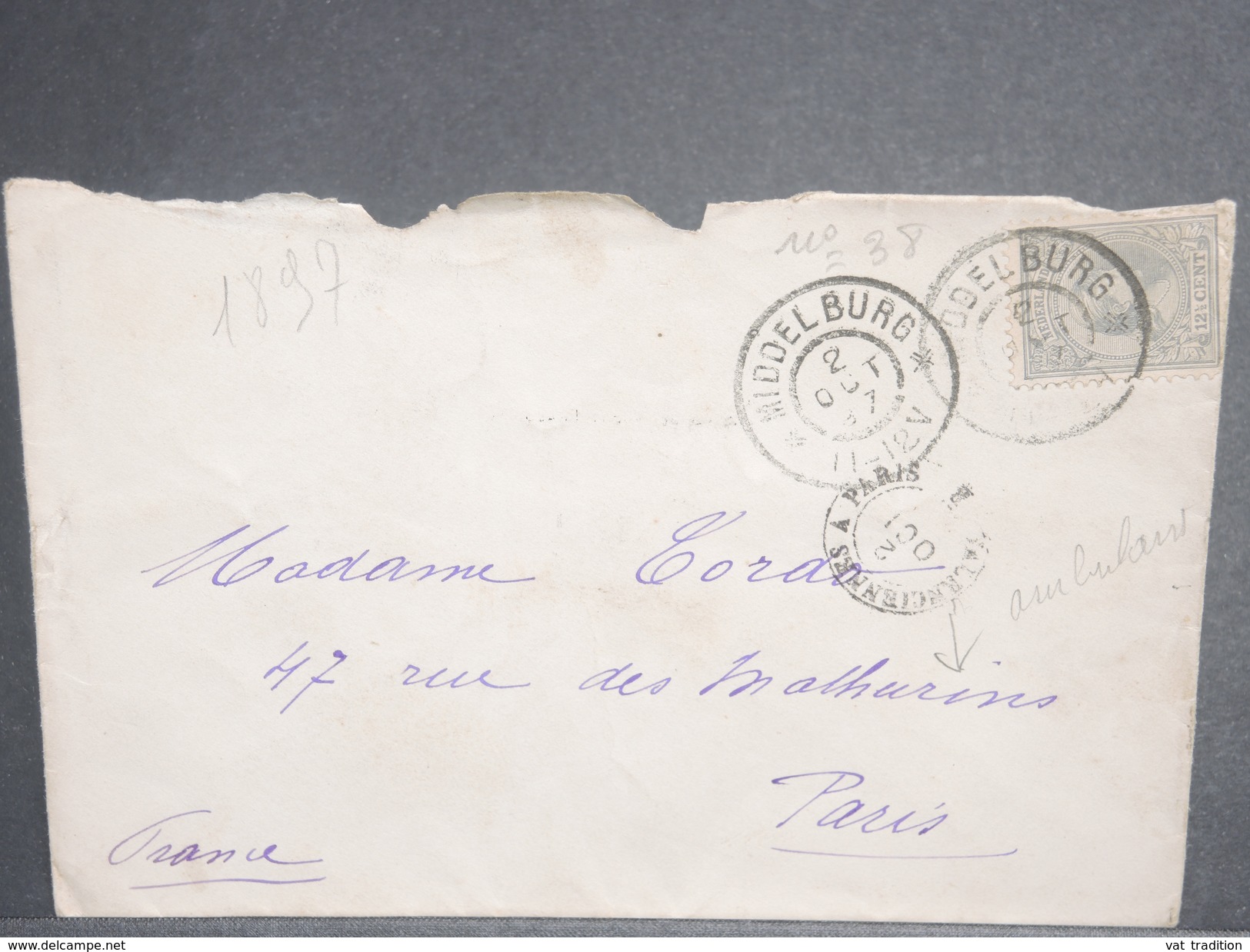 PAYS BAS - Enveloppe De Middelburg Pour Paris En 1897 - L 7174 - Brieven En Documenten