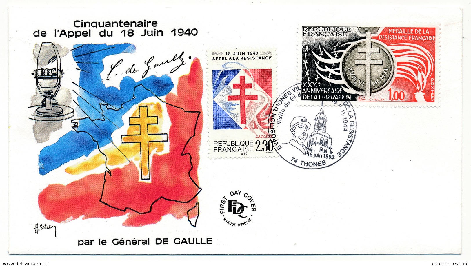 FRANCE - Enveloppe - Cachet Temporaire "Exposition Thones... Visite Général..." - 74 THONES - 18/6/1960 - De Gaulle (Generaal)