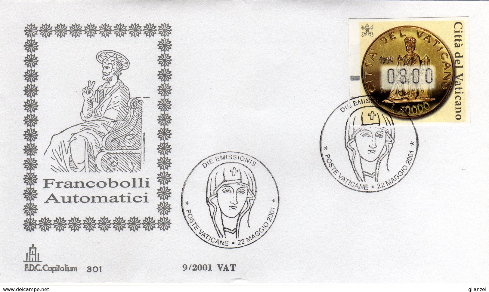 Vaticano 2001 FDC Capitolium Francobolli Automatici Automatic Stamps Monete D'oro San Pietro Saint Peter - Monete