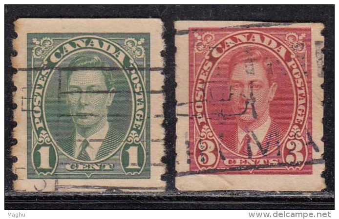 1c And 3c Pair Coil Issue ?? KGVI Series, Canada Used , 1937, As Scan - Francobolli In Bobina