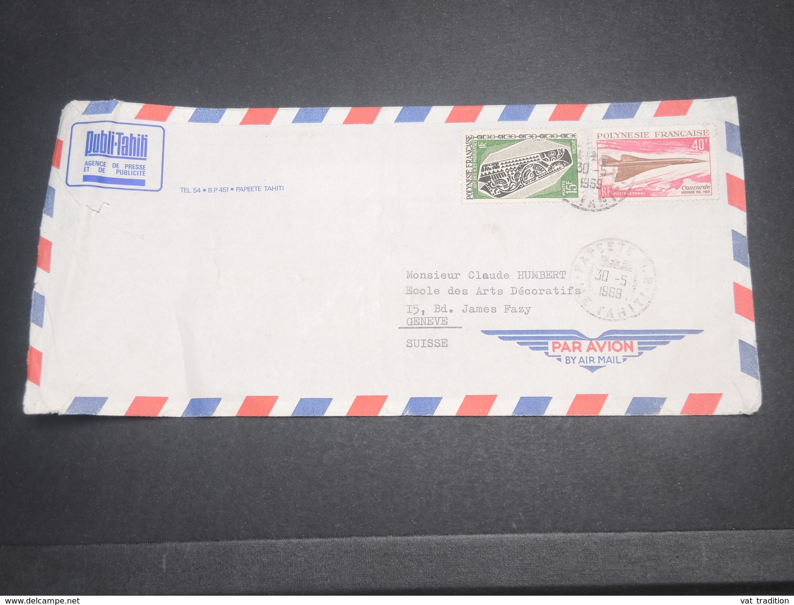 POLYNÉSIE - Enveloppe De Papeete Par Avion Pour Genève En 1969 , Affranchissement Plaisant - L 7192 - Lettres & Documents