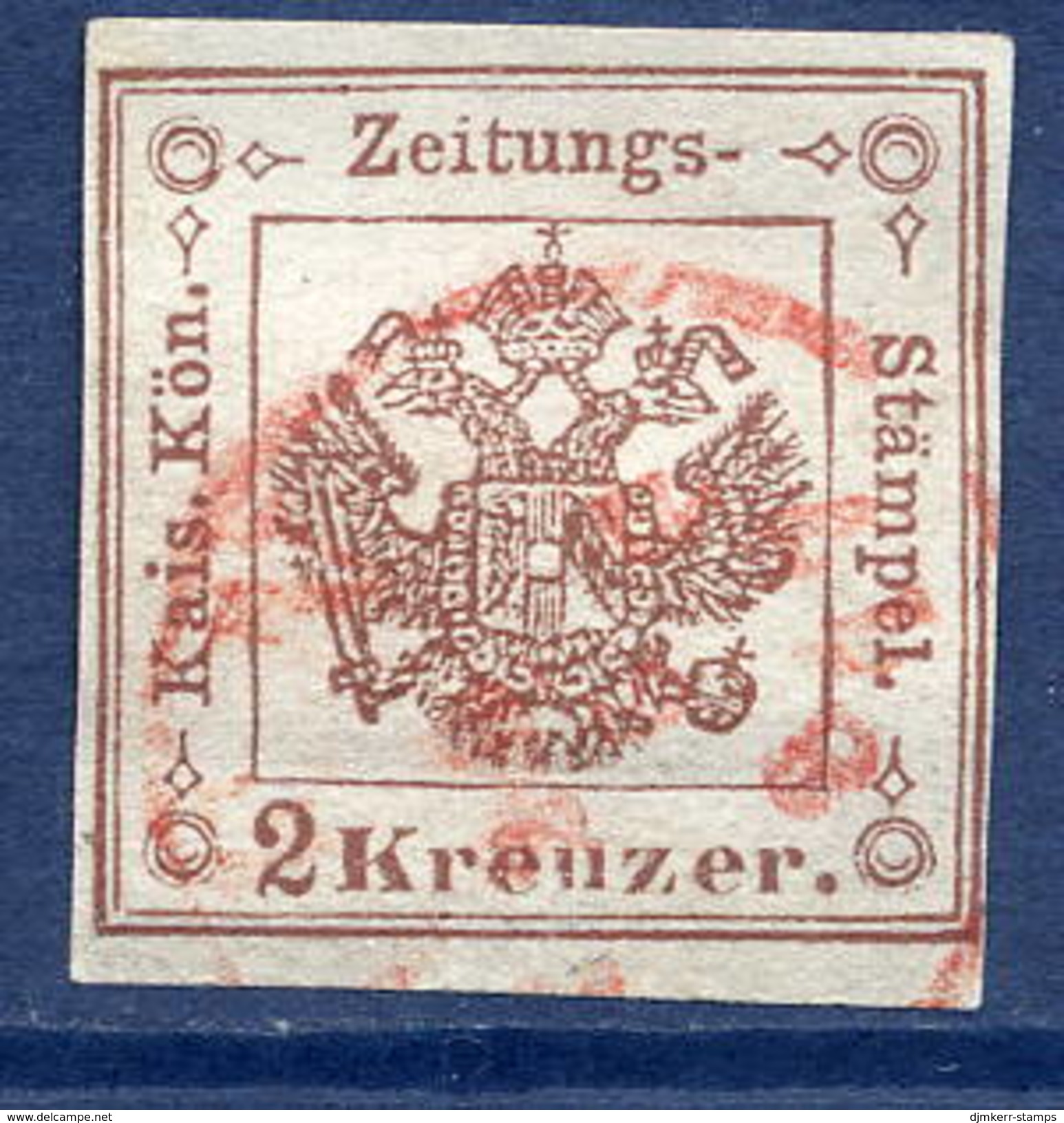 AUSTRIA 1859 Newspaper Stamp 2 Kr.  Red-brown Plate II Used.  Michel 3X Pl.II - Newspapers