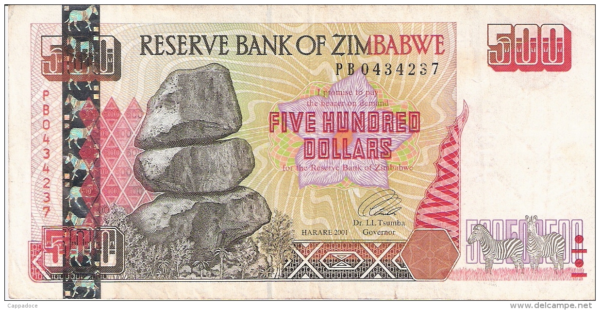 ZIMBABWE   500 Dollars   2001   P. 10   TTB - Zimbabwe