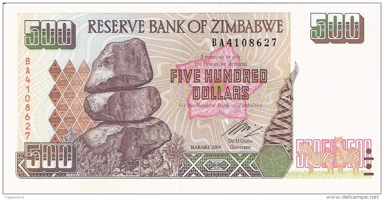 ZIMBABWE   500 Dollars   2004   Sign. Gideon Gono.   P. 11b   UNC - Zimbabwe