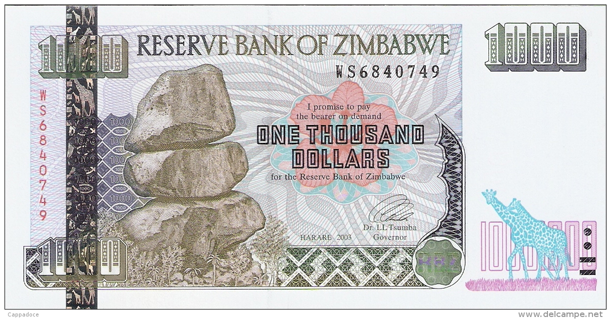 ZIMBABWE   1000 Dollars   2003   P. 12b   UNC - Zimbabwe