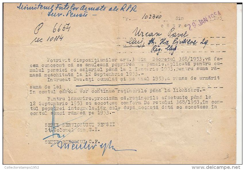 58823- TRADE UNIONS CONGRESS, STAMP ON DOCUMENT, 1954, ROMANIA - Cartas & Documentos