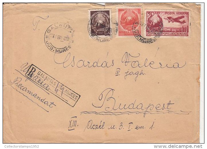 58824- PLANE, REPUBLIC COAT OF ARMS, STAMPS ON REGISTERED COVER, 1951, ROMANIA - Briefe U. Dokumente
