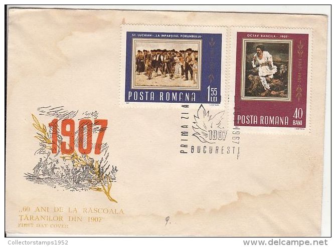 58836- FLAMANZI 1907 PEASANTS UPRISING ANNIVERSARY, COVER FDC, 1967, ROMANIA - FDC