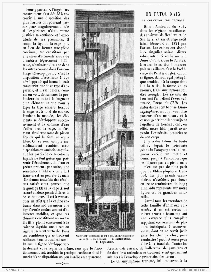 L'ASCENSEUR HYDRAULIQUE à PISTON DEVELOPPABLE   1888 - Autres & Non Classés