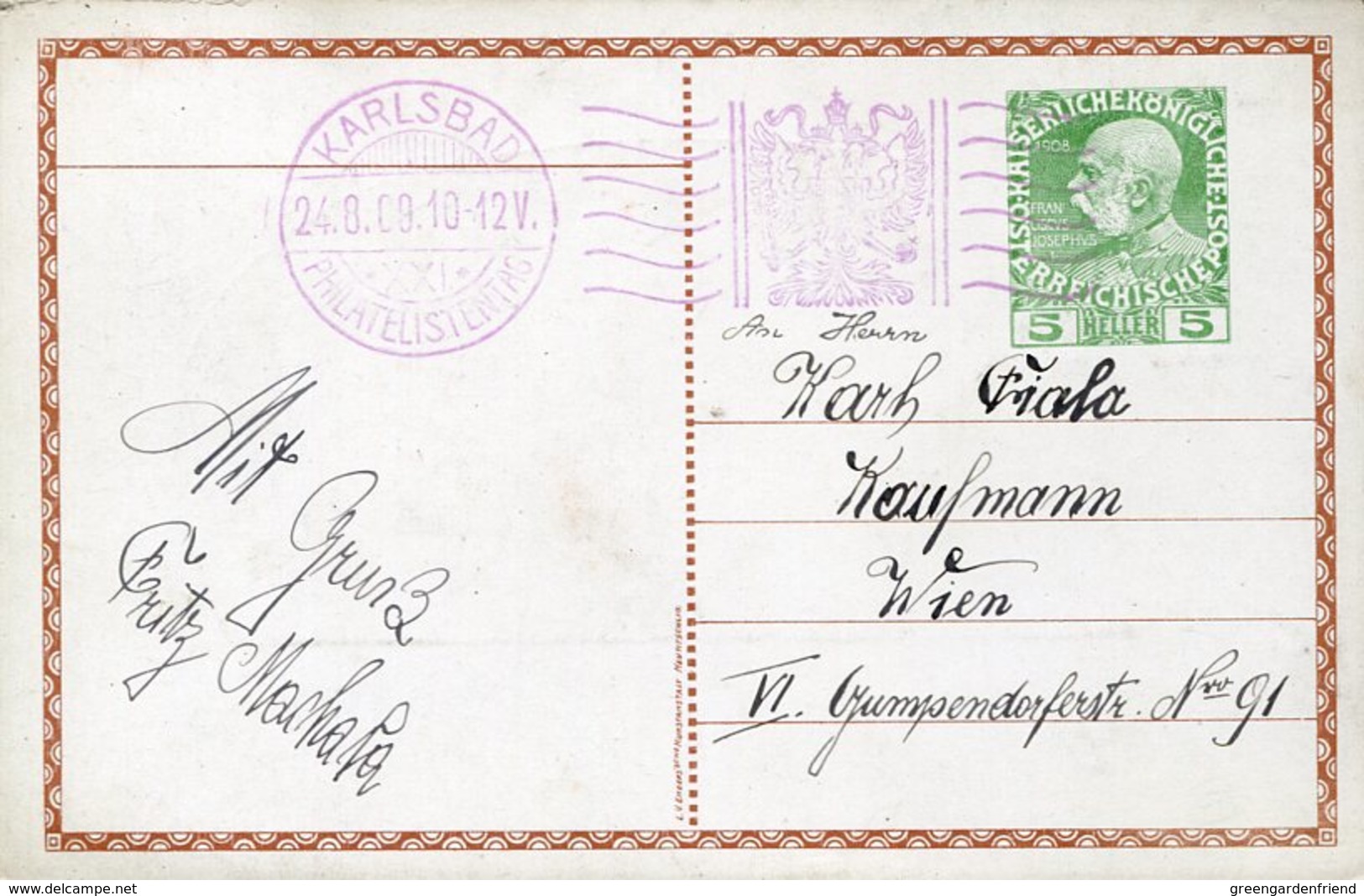 20814 Austria, Stationery Card 1909 Karlsbad Philatelistentag, Thermalbad In Karlsbad - Covers & Documents