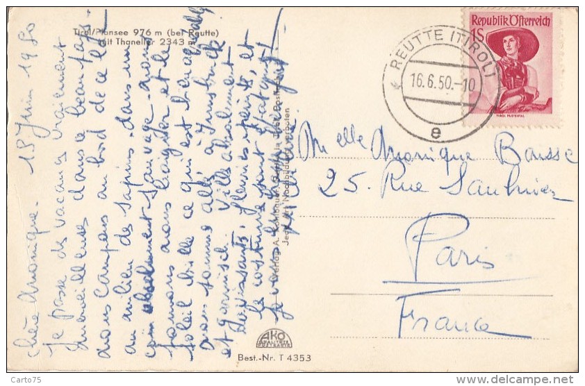 Autriche - Reutte - Vaches - Postmarked 1950 - Reutte