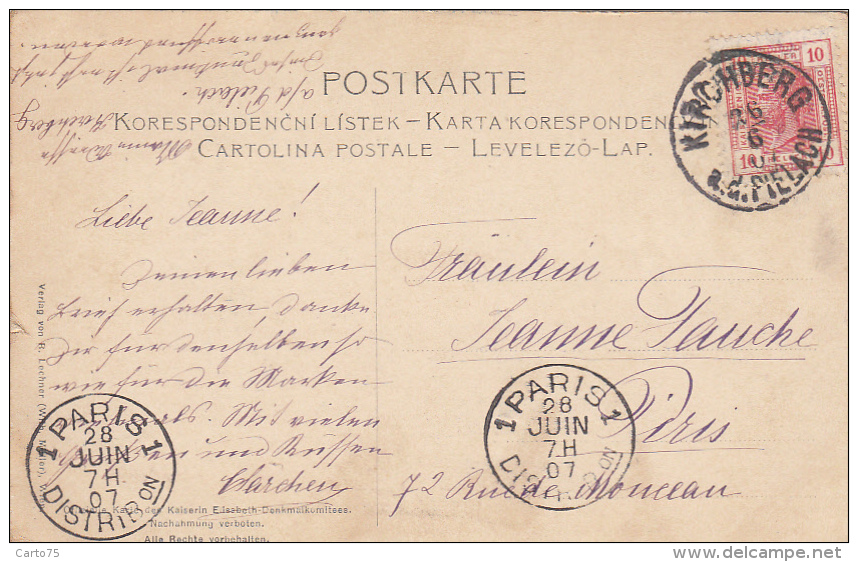 Autriche - Wien - Kaiserin Elisabeth Denkmal - Postmarked Kirchberg 1907 Paris - Other & Unclassified