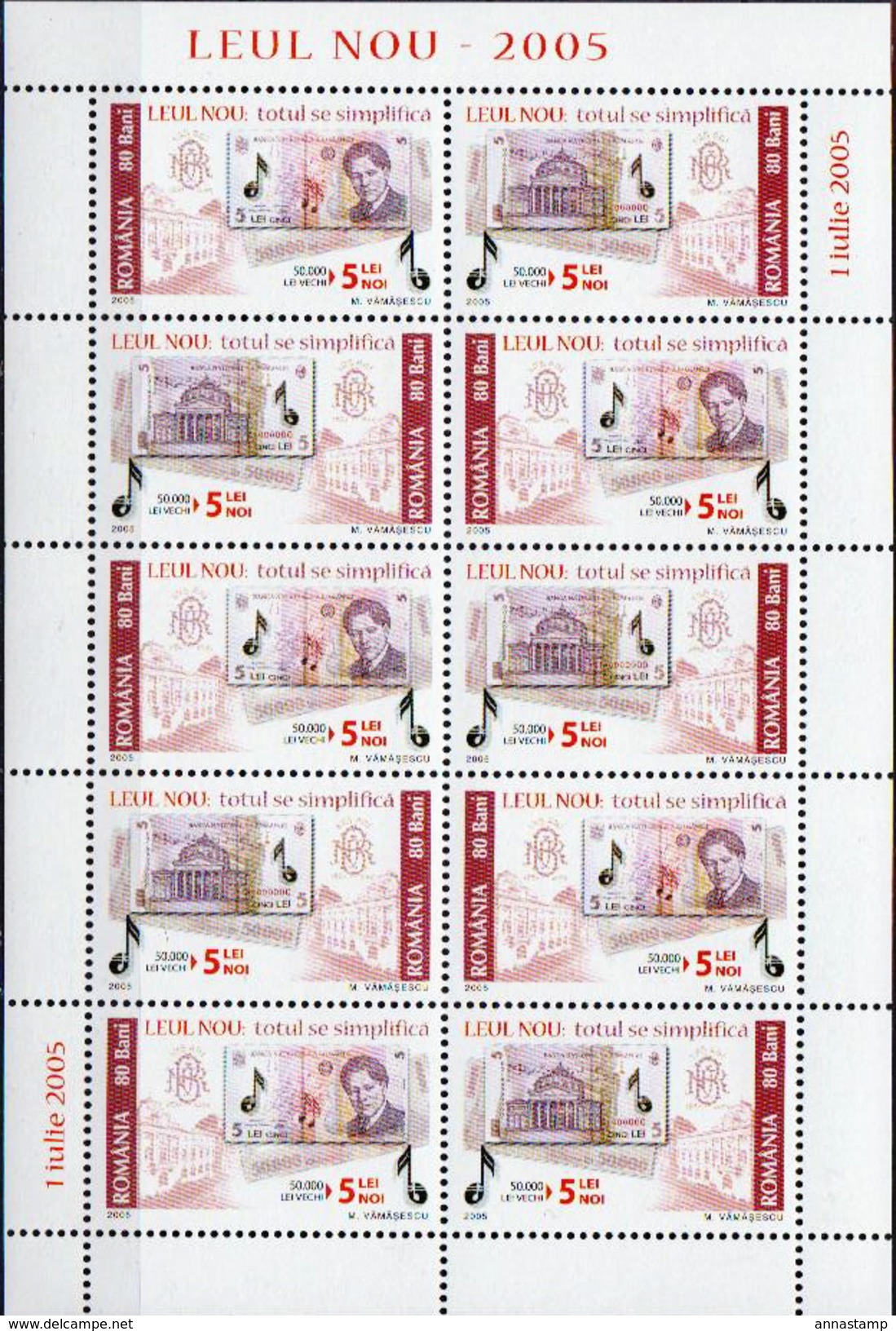 Romania MNH The New Lei Banknotes And Coins Set In 10 Sheetlets - Other & Unclassified