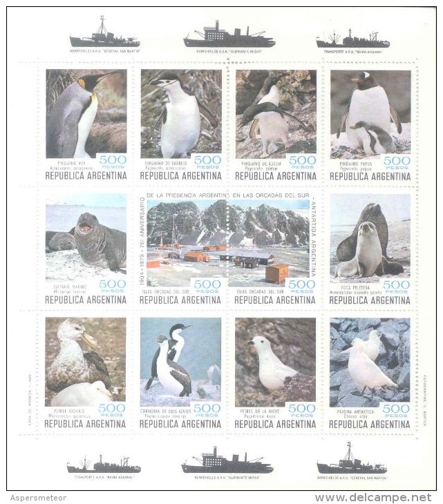 FAUNA ANTARTICA 150 AÑOS DE LA PRESENCIA ARGENTINA EN LAS ISLAS ORCADAS DEL SUR SOUTH ORKNEYS BLOQUE HOJITA BLOC - Autres & Non Classés