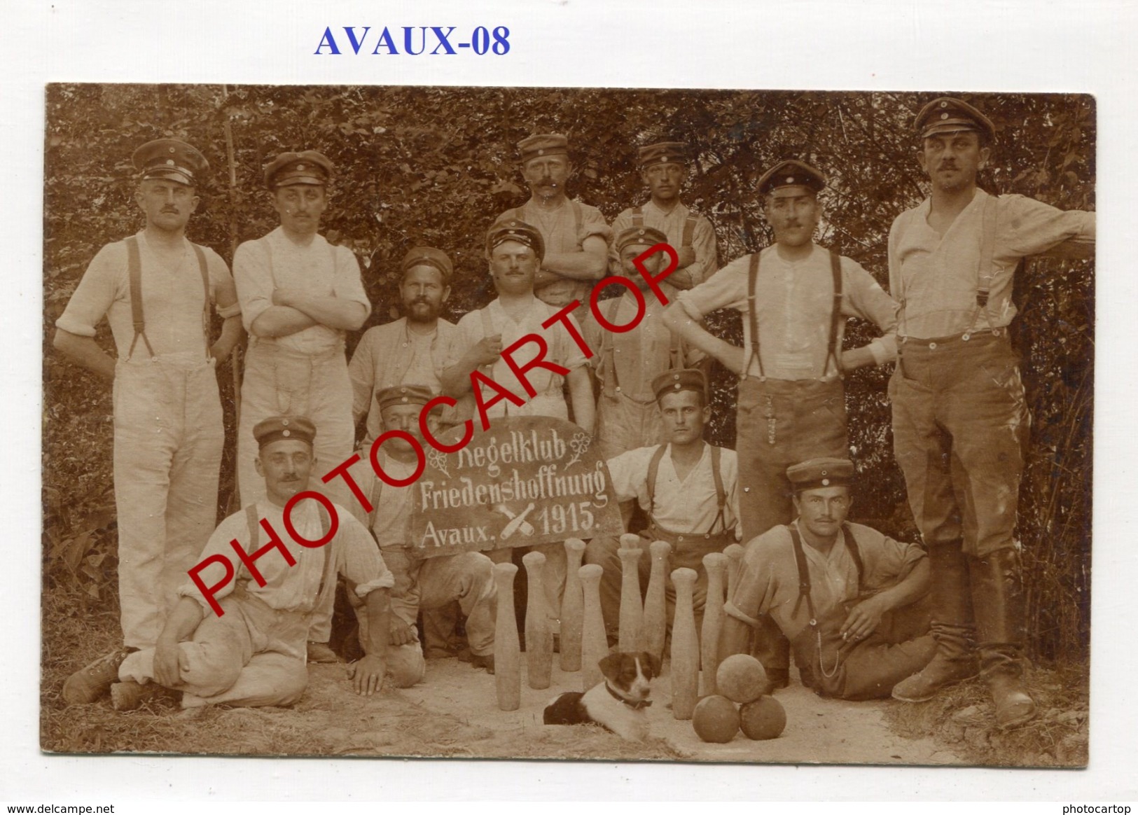 AVAUX-1915-Jeu De Quilles-Carte Photo Allemande-Guerre 14-18-1 WK-FRANCE-08-Militaria- - Autres & Non Classés