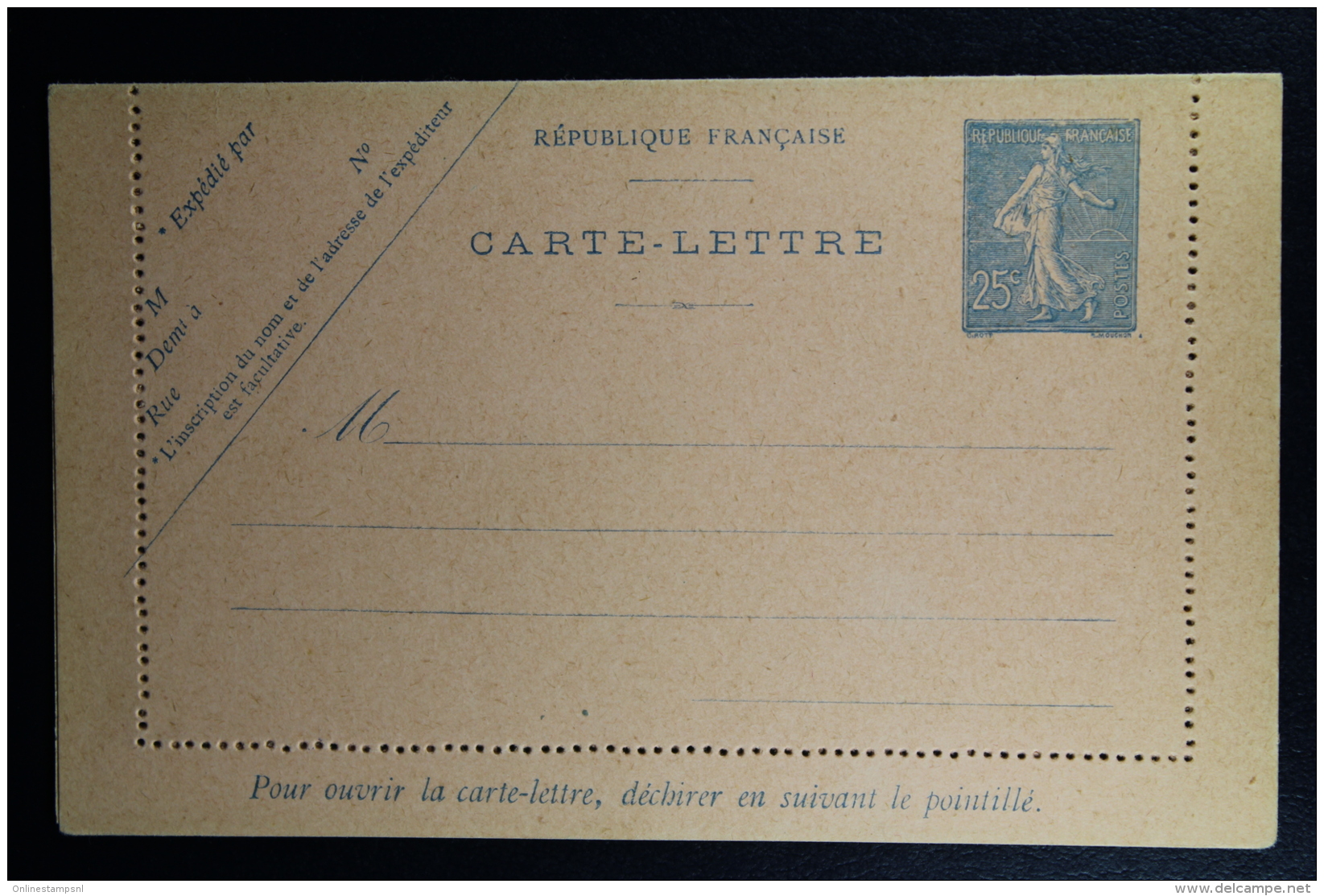 France: Carte-Lettre  Semeuse 25 C   C1  1905  Not Used - Cartes-lettres
