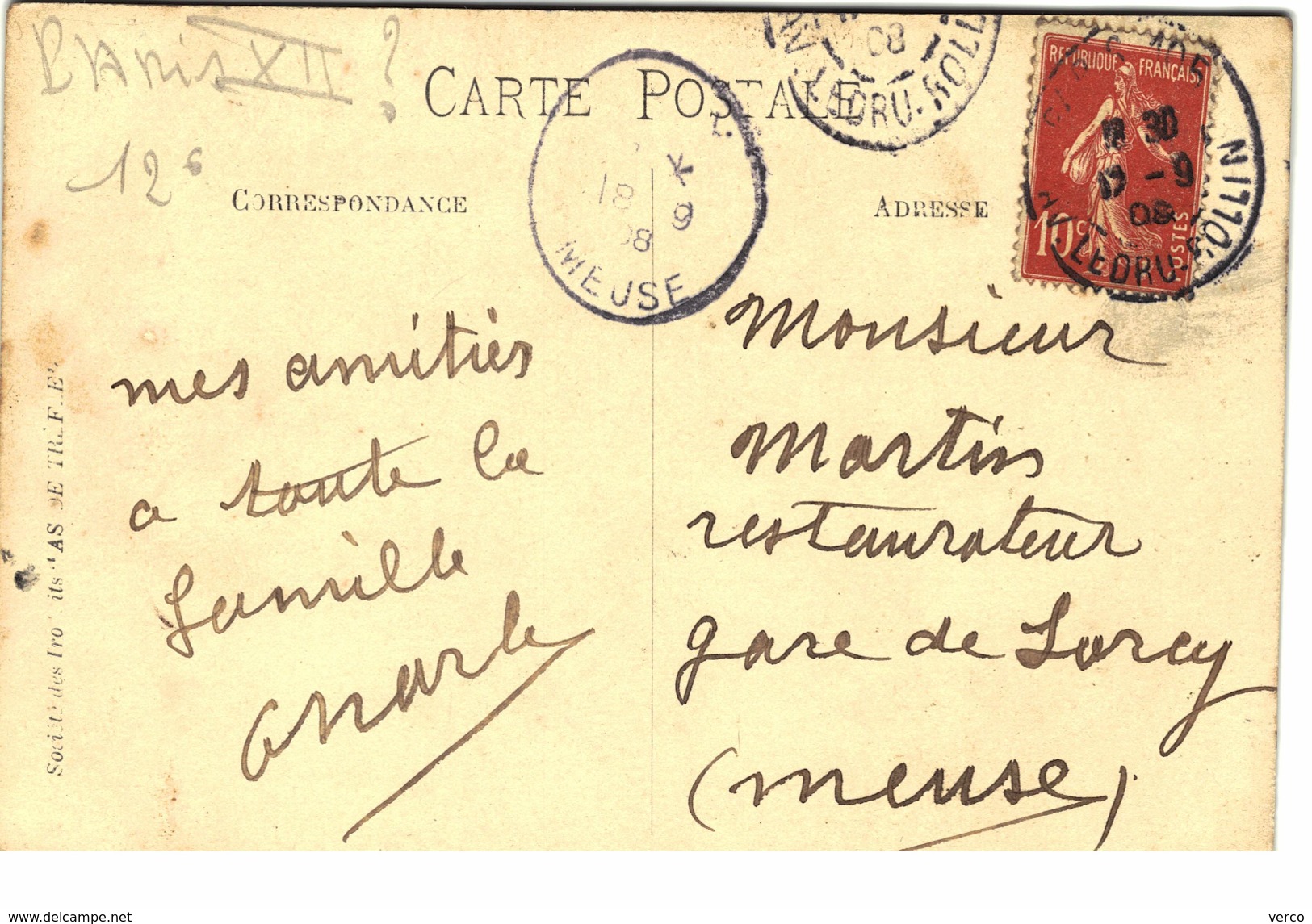Carte Postale Ancienne De PARIS - Arrondissement: 12