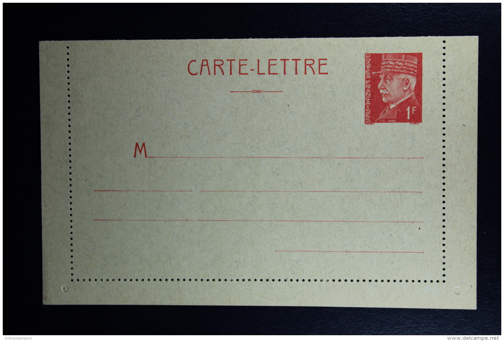 France: Carte-Lettre  Petain 1F  Type C1  Not Used - Kaartbrieven