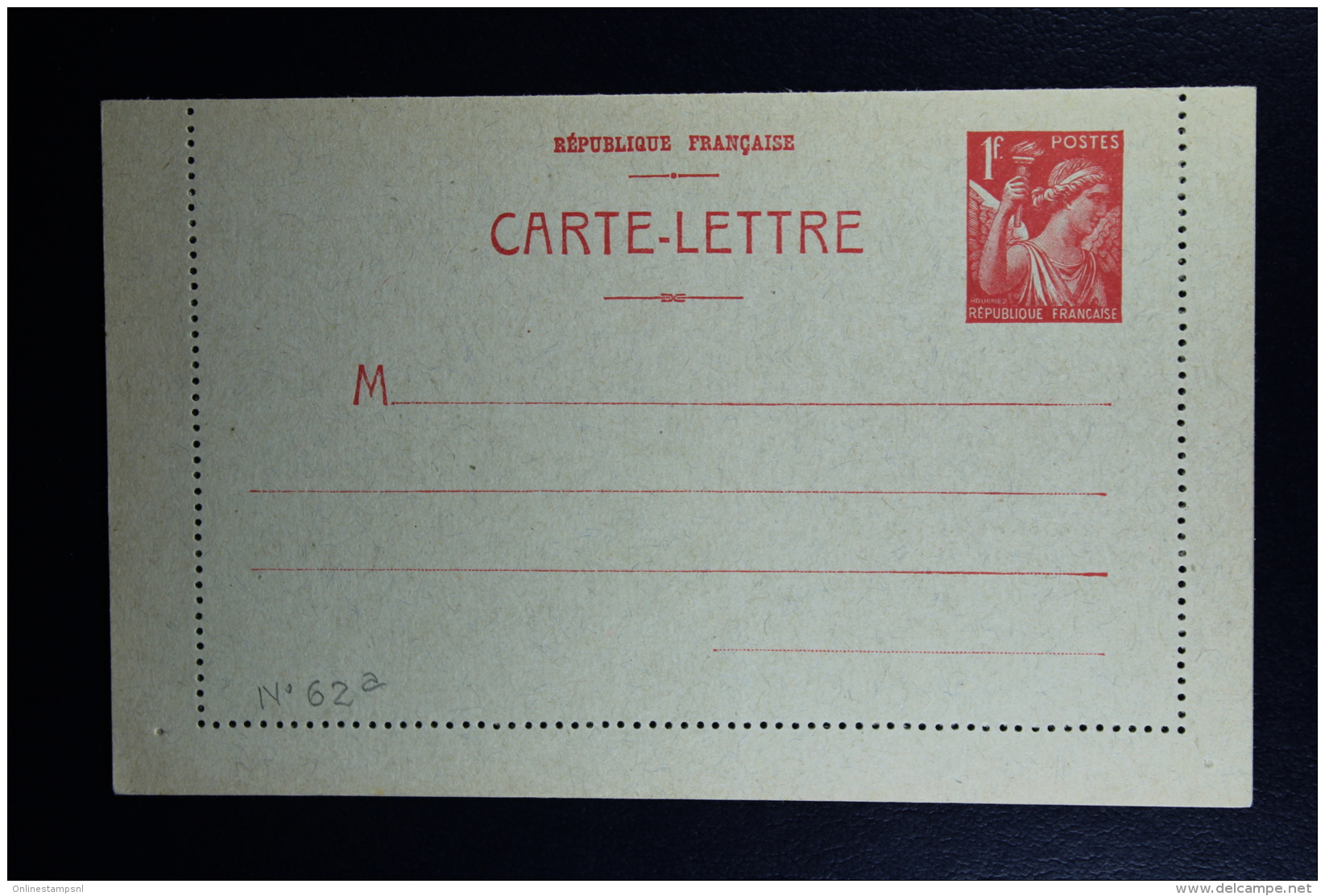 France: Carte-Lettre  Iris  1F  Type B1  Not Used - Kaartbrieven