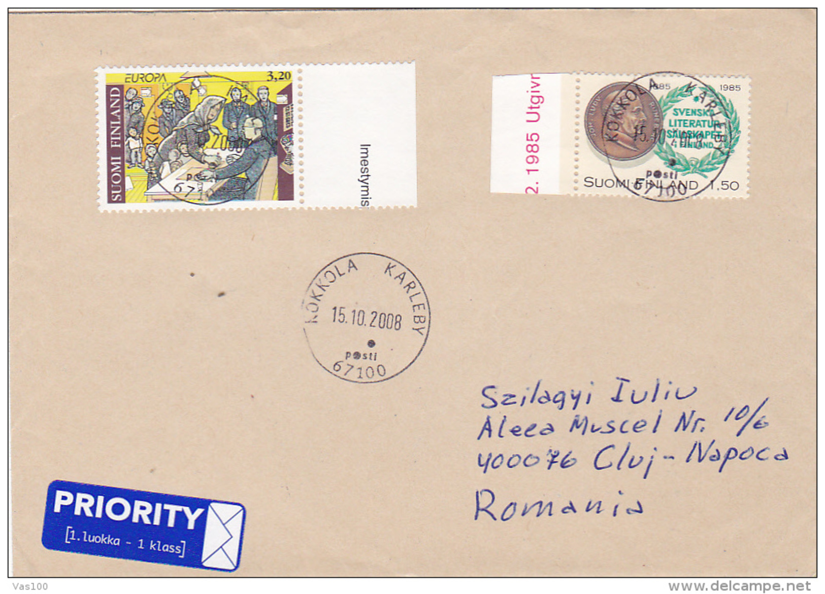 LITERATURE, JOH LUOV STAMP ON COVER, KOKKOLA KARLEBY, 2008, FINLAND - Lettres & Documents