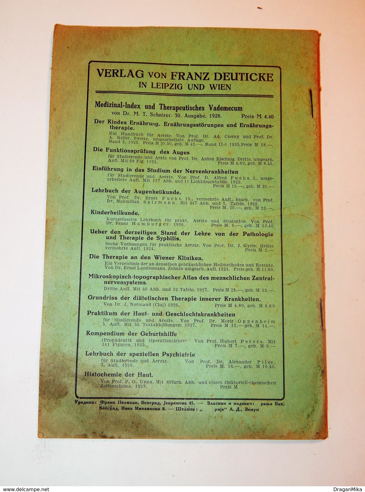 Antique magazin: Medical records, bookstore Franjo Bah, Belgrade, November 1927. / FREE SHIPPING / RARE!!!