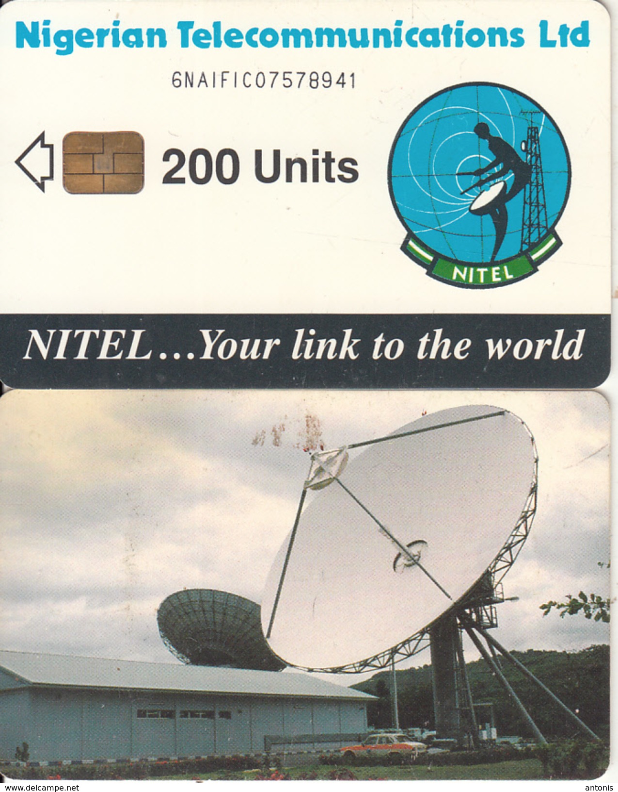 NIGERIA - Earth Station, Nigerian Telecom Ltd First Chip Issue 200 Units(6NAIFIC-letraset Writing), Chip Sie 37, Used - Nigeria