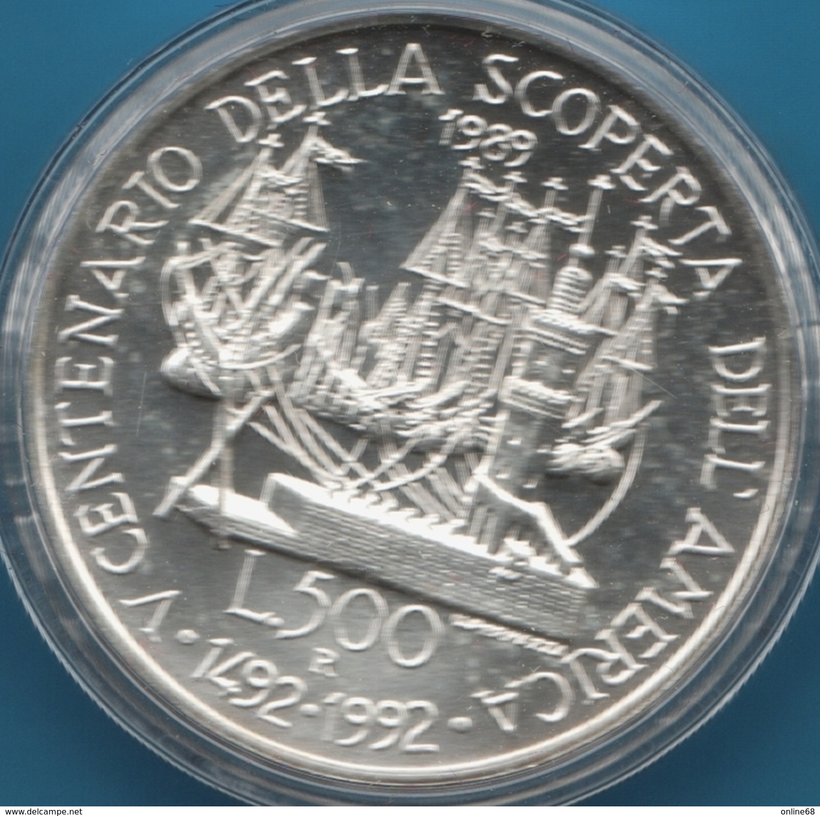 ITALIA 500 LIRE 1989 Christophe Colomb V CENTENARIO DELLA SCOPERTA DELL' AMERICA  Silver 0.835 	KM# 139 - Commemorative