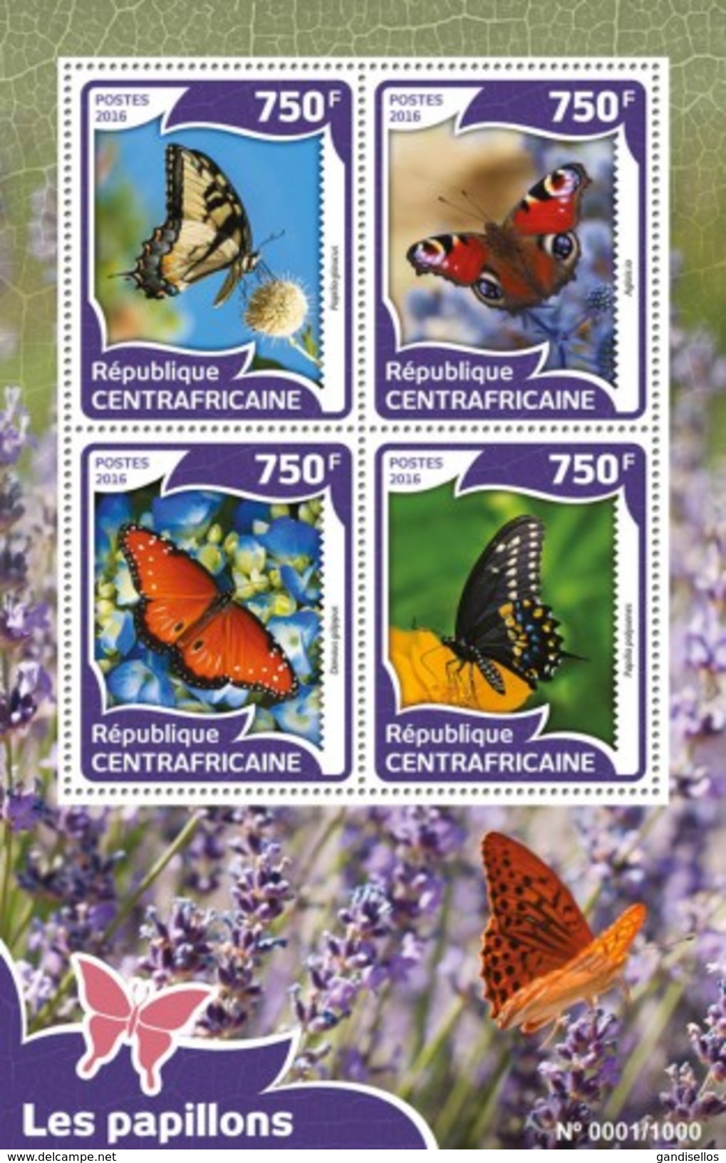 CENTRAFRICAINE 2016 SHEET BUTTERFLIES PAPILLONS BORBOLETAS MARIPOSAS SCHMETTERLINGEN FARFALLE INSECTS Ca16004a - República Centroafricana