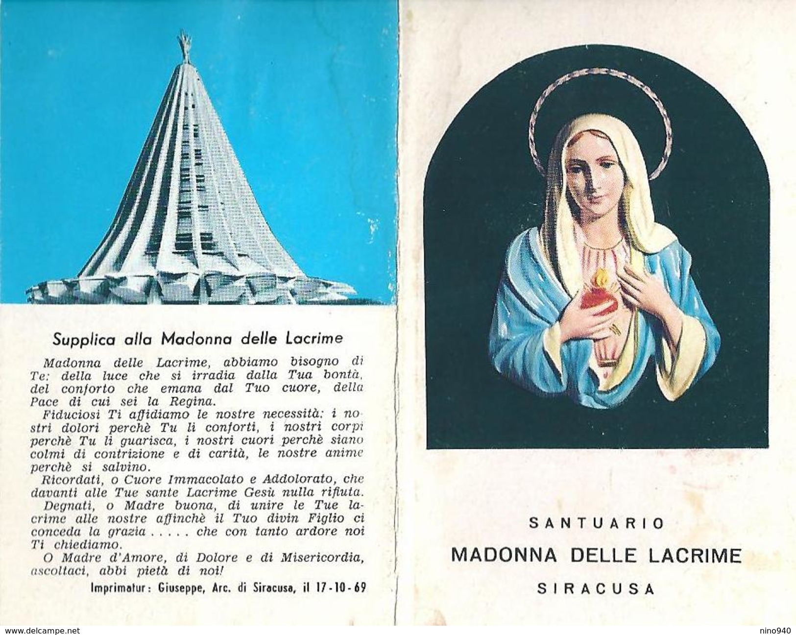 MADONNA DELLE LACRIME - SIRACUSA - CON RELIQUIA - Mm. 60 X 95 - M - PR - Religión & Esoterismo