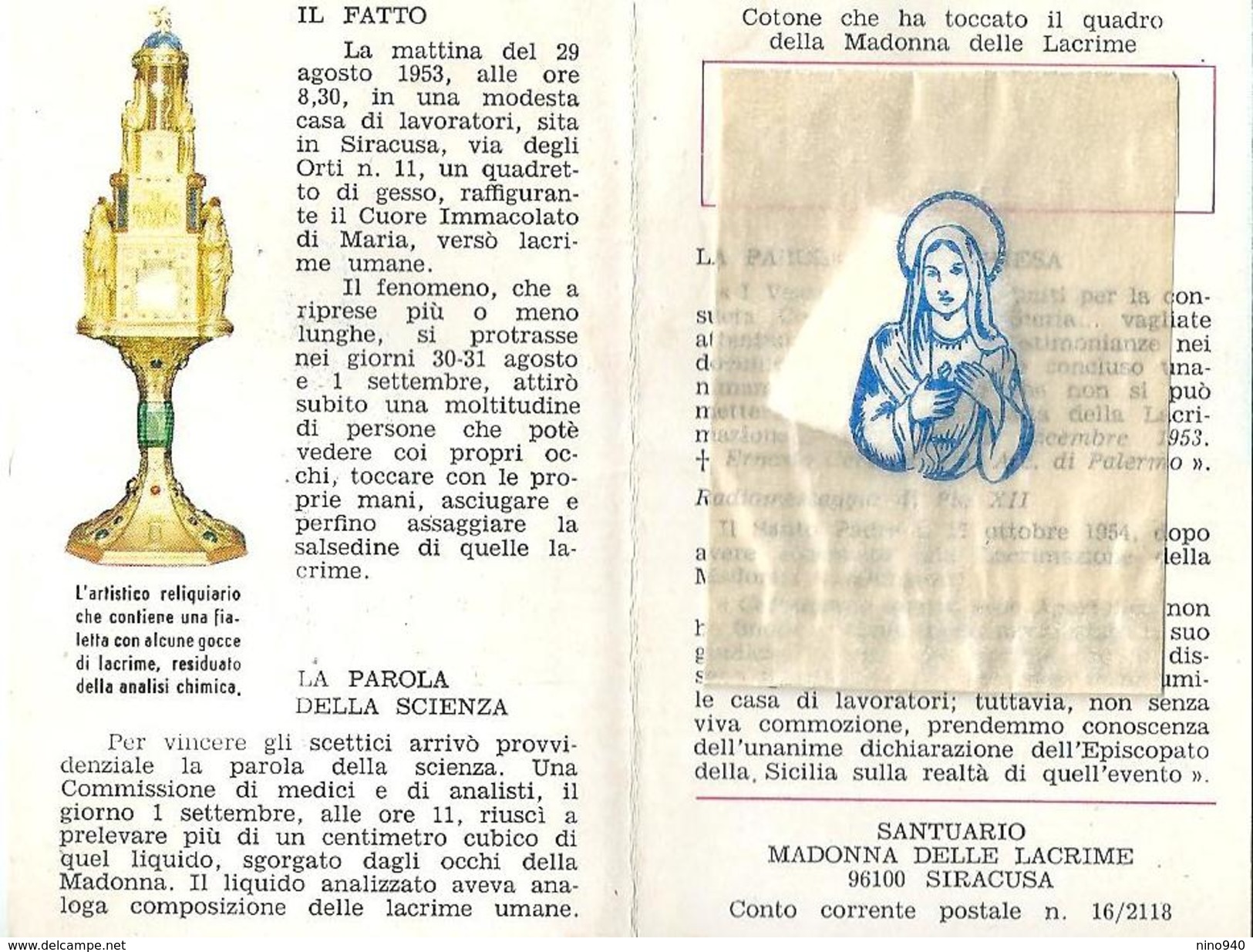 MADONNA DELLE LACRIME - SIRACUSA - CON RELIQUIA - Mm. 60 X 95 - M - PR - Religión & Esoterismo