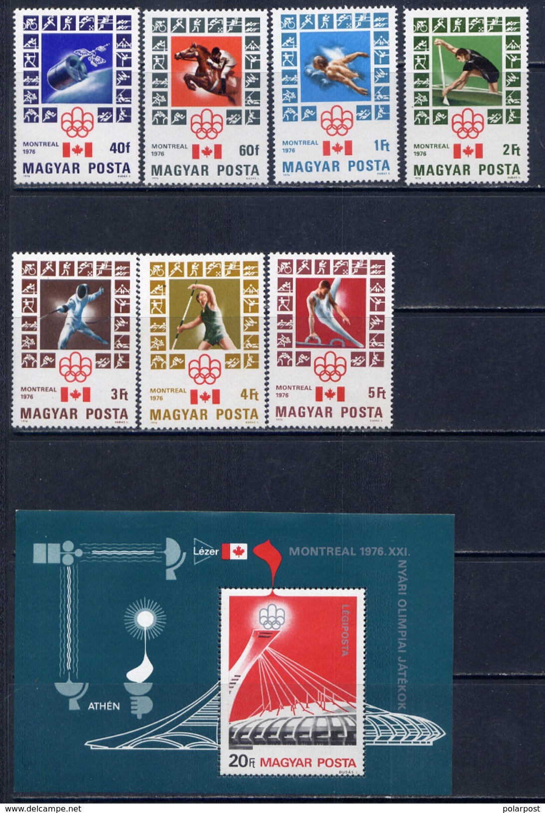 HUNGARY 1976 3125-3131 + BL.119 OLYMPIC GAMES MONTREAL-76 - Estate 1976: Montreal