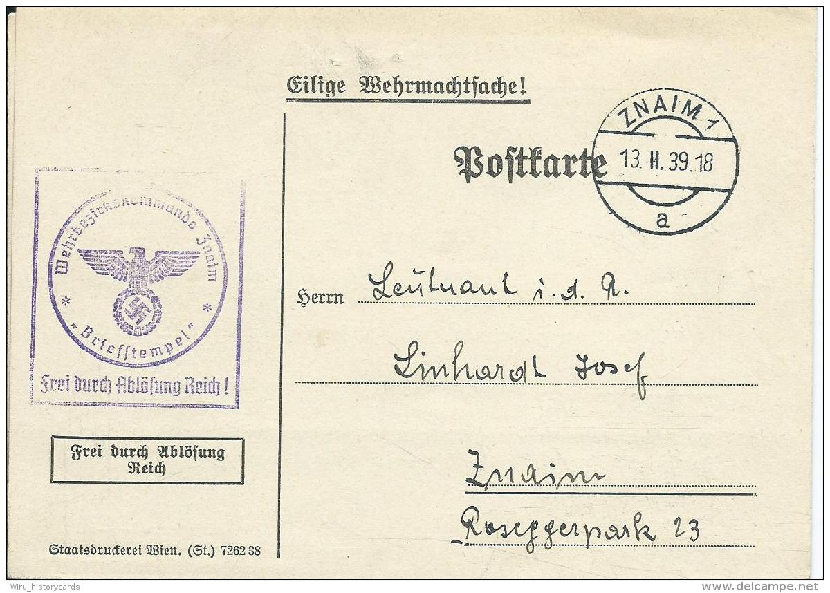 AK 0659  Postkarte ( Eilige Wehrmachtsache ) Aufforderung , Wehrbezirkskomando Znaim 11. Feb. 1939 - Lettres & Documents