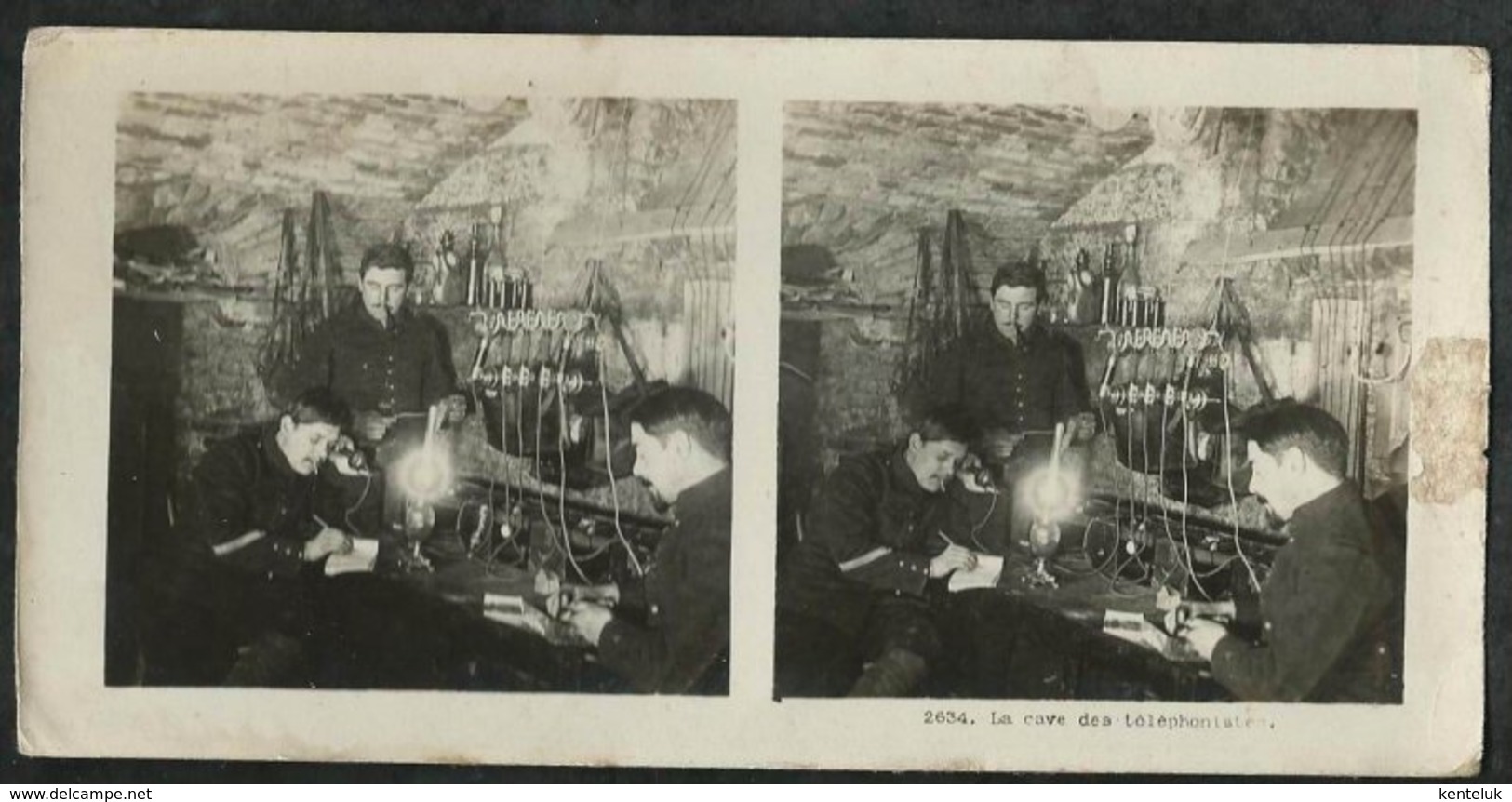 PHOTO STEREOSCOPIQUE FRANCAISE 14-18:LA CAVE DES TELEPHONISTES - 1914-18