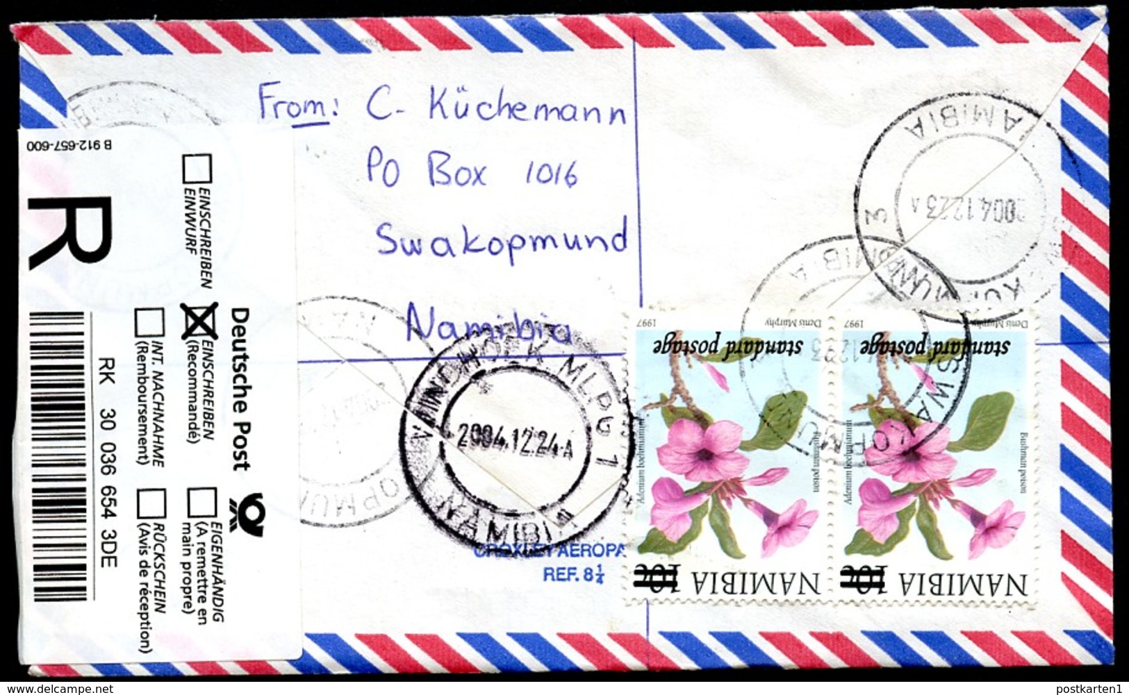 BUSHMAN POISON NAMIBIA Registered Cover Properly Used SWAKOPMUND To Germany 2004 - Toxic Plants