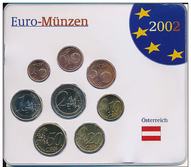 Österreich 2002 - Kompletter Jahrgangssatz - Alle 8 Euromünzen Im Blister - Austria