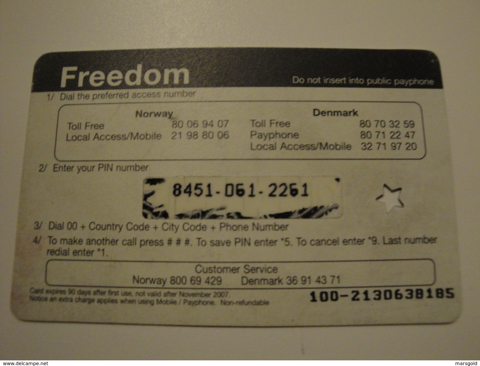 1 Remote Phonecard From Norway - Freedom - Swan - Norway