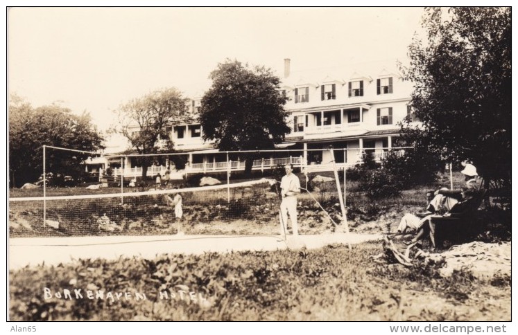 Burkehaven Hotel In New Hampshire(?), Tennis Court, Man Woman Play Tennis, C1920s/30s Vintage Real Photo Postcard - Tennis