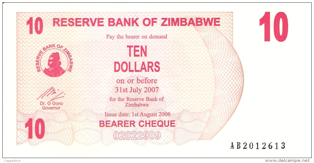 ZIMBABWE   10 Dollars   1/8/2006   P. 39   UNC - Zimbabwe