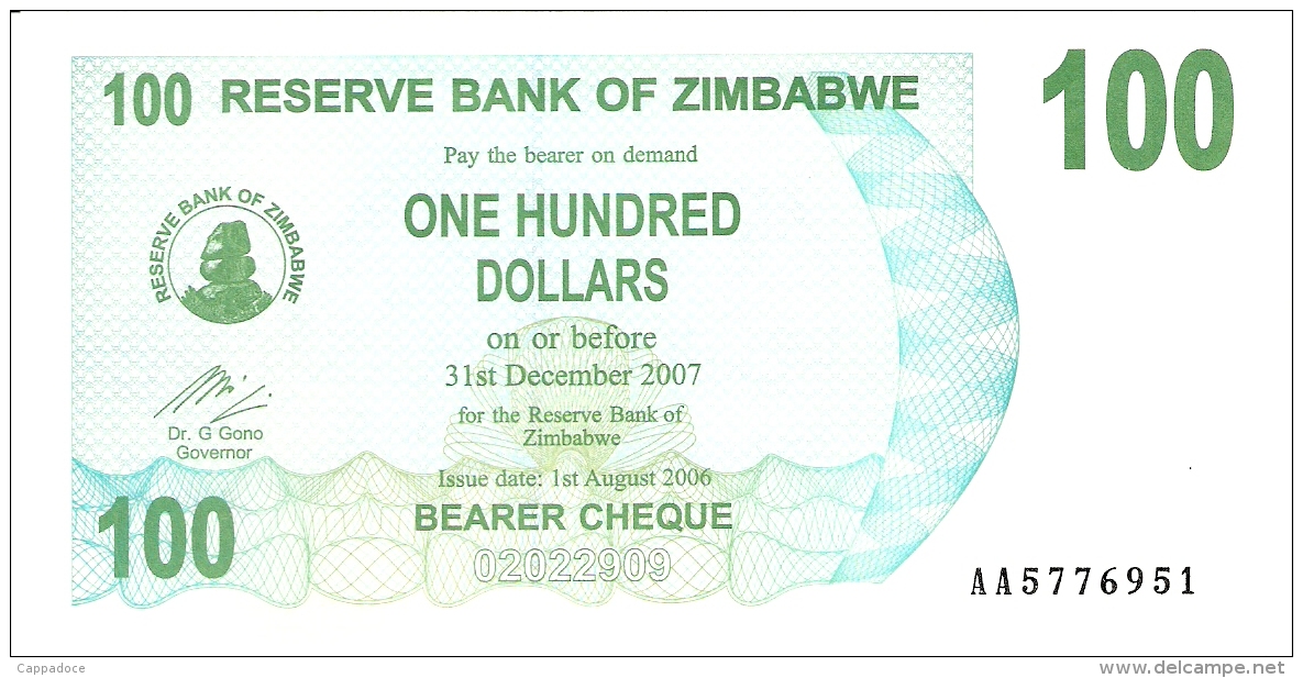 ZIMBABWE   100 Dollars   1/8/2006   P. 42   UNC - Zimbabwe