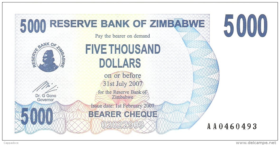 ZIMBABWE   5000 Dollars   1/2/2007   P. 45   UNC - Zimbabwe