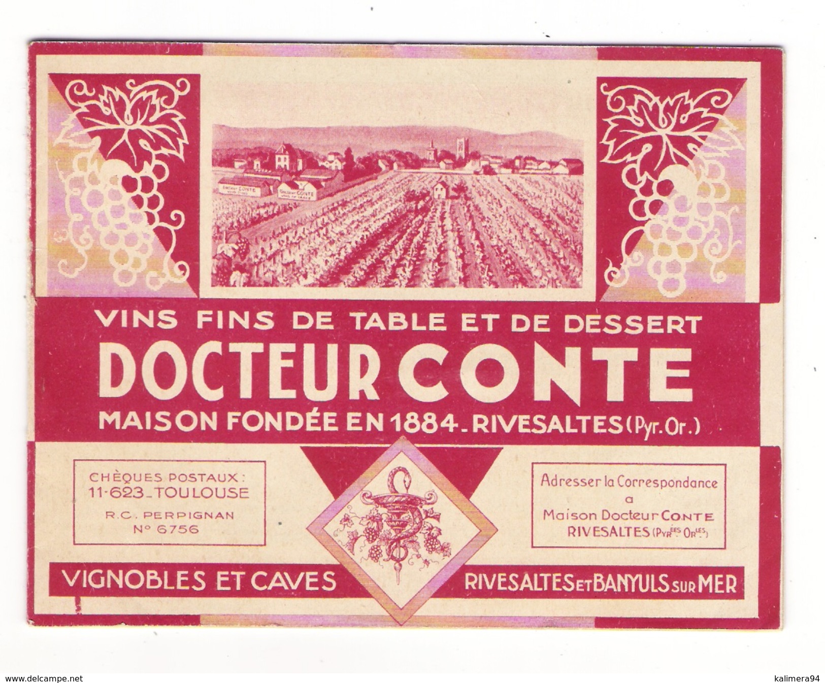 PYRENEES-ORIENTALES / RIVESALTES ( + BANYULS ) / MINI-CATALOGUE + TARIFS Des Vins Du "DOCTEUR CONTE" ( En 1938 ) - Rivesaltes