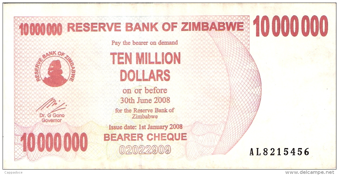 ZIMBABWE   10 Million Dolars   1/1/2008   P. 55a - Zimbabwe