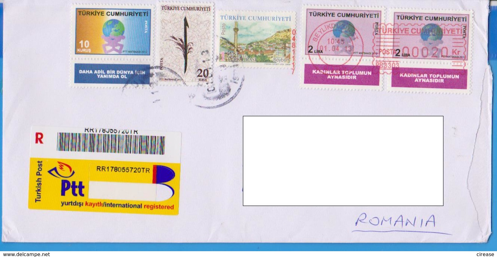 REGISTERED LETTER STAMPS ARCHITECTURE MOSQUE MAPS EARTH PERSONALITIES TURKEY SENT ROMANIA - Cartas & Documentos