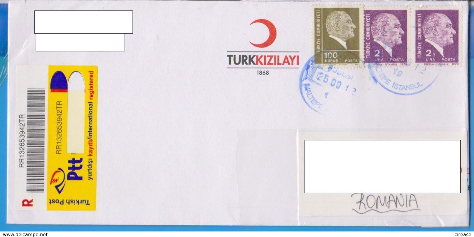 REGISTERED LETTER STAMPS  PERSONALITIES TURKEY SENT ROMANIA - Cartas & Documentos