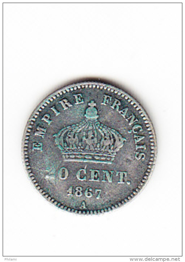 FRANCE KM 808.1, 20ct, 1867A, SILVER. (B466) - Other & Unclassified
