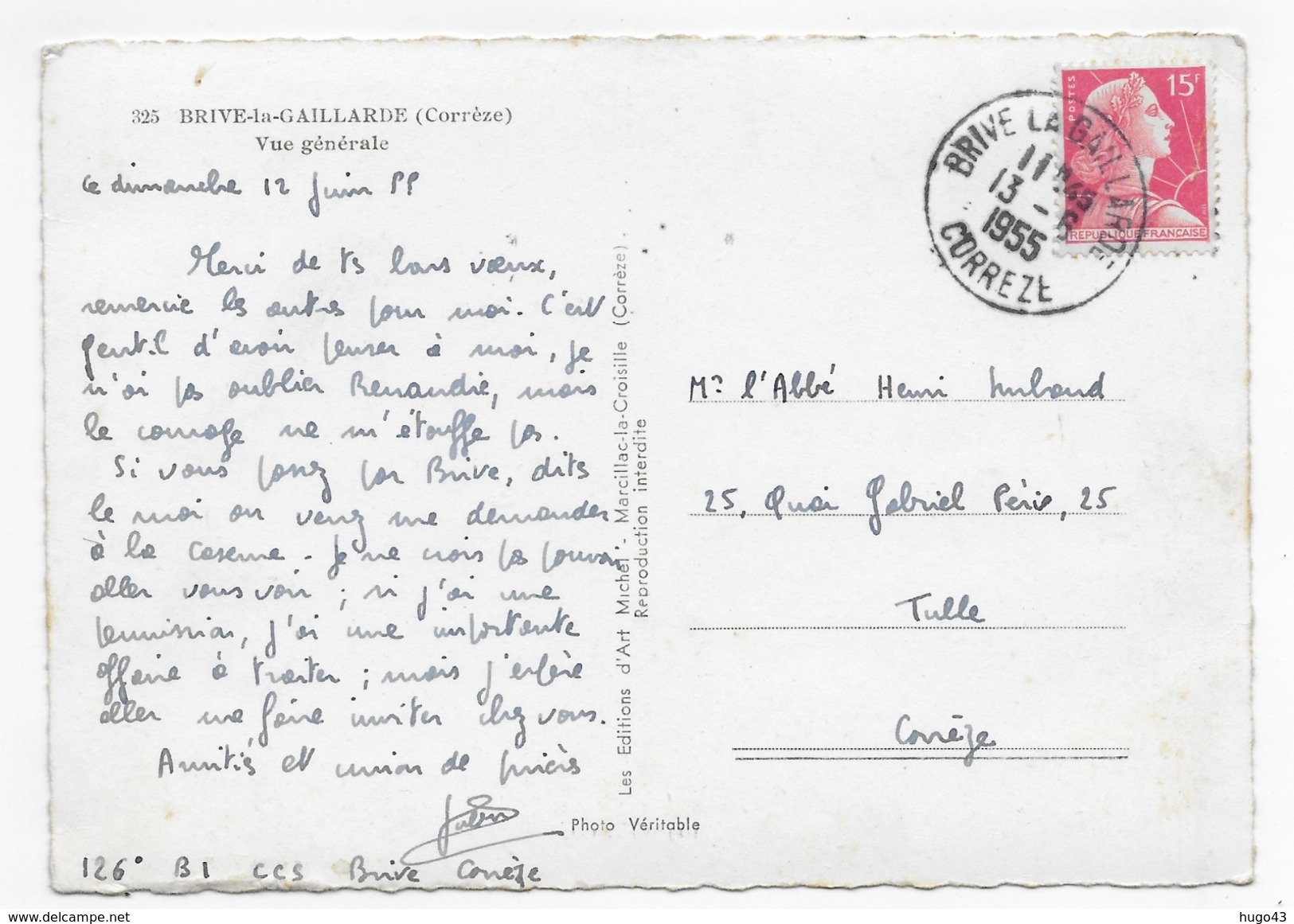 (RECTO / VERSO) BRIVE LA GAILLARDE EN 1955 - N° 325 - VUE GENERALE - BEAU CACHET - CPSM GF VOYAGEE - Brive La Gaillarde