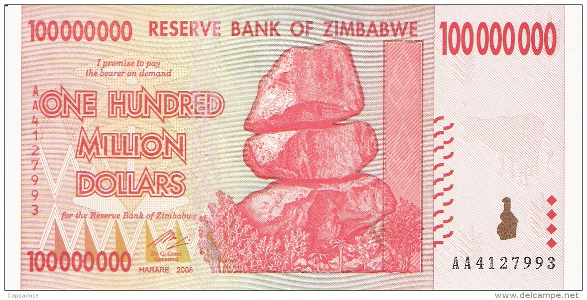 ZIMBABWE   100 Million Dollars   3/12/2008   P. 80   UNC - Zimbabwe