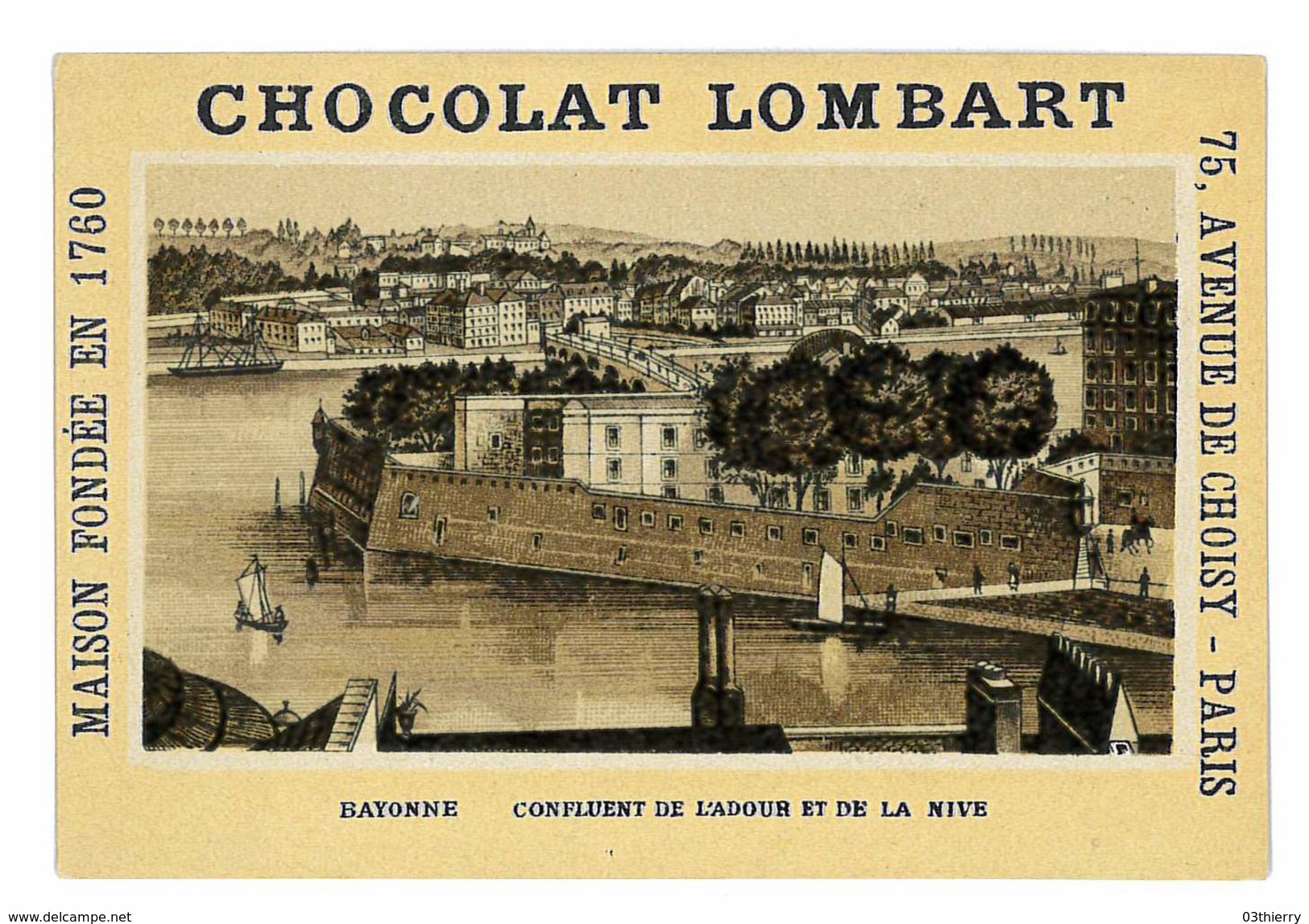 CHROMO IMAGE CHOCOLAT LOMBART PARIS ILLUSTRATION BAYONNE CONFLUENT - Lombart