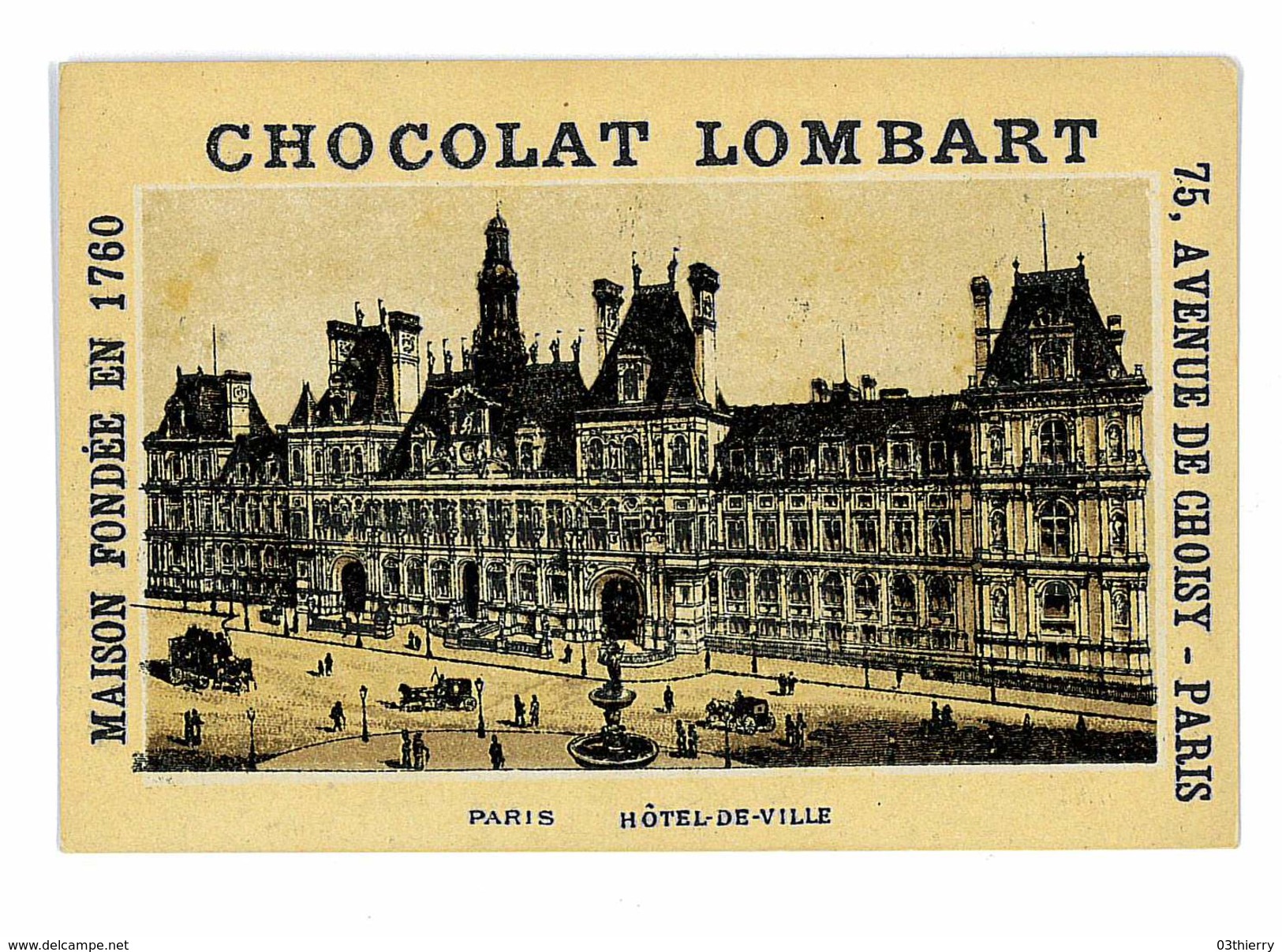 CHROMO IMAGE CHOCOLAT LOMBART PARIS ILLUSTRATION PARIS HOTEL DE VILLE - Lombart
