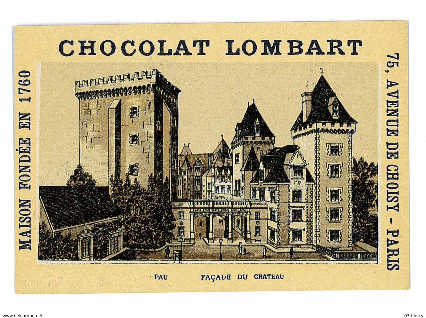 CHROMO IMAGE CHOCOLAT LOMBART PARIS ILLUSTRATION PAU FACADE DU CHATEAU - Lombart